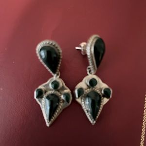 Green Onyx and Sterling Silver pierced earrings.